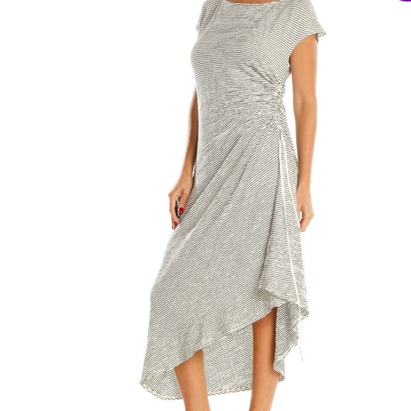 NWT Max Studio White Black Stripes Classic Asymmetrical Dress Short Sleeve Large - Picture 1 of 10